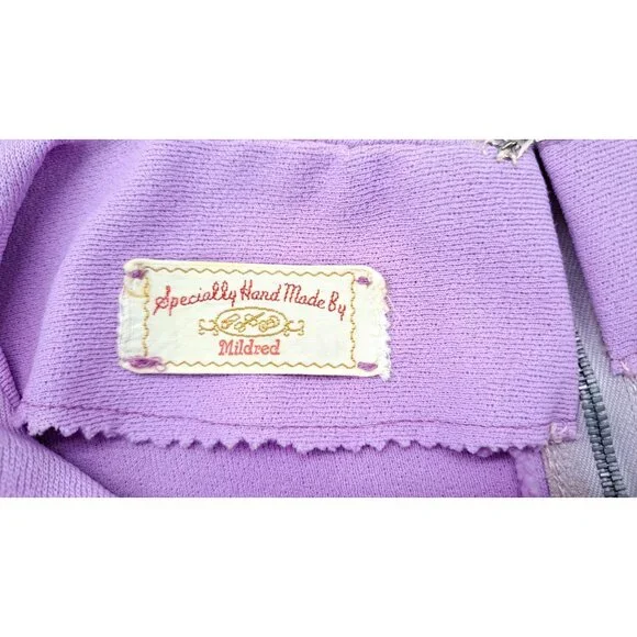 Vintage Handmade Lavender Shift Dress Butterfly 1970s Polyester Size Large Lace - Picture 5 of 12